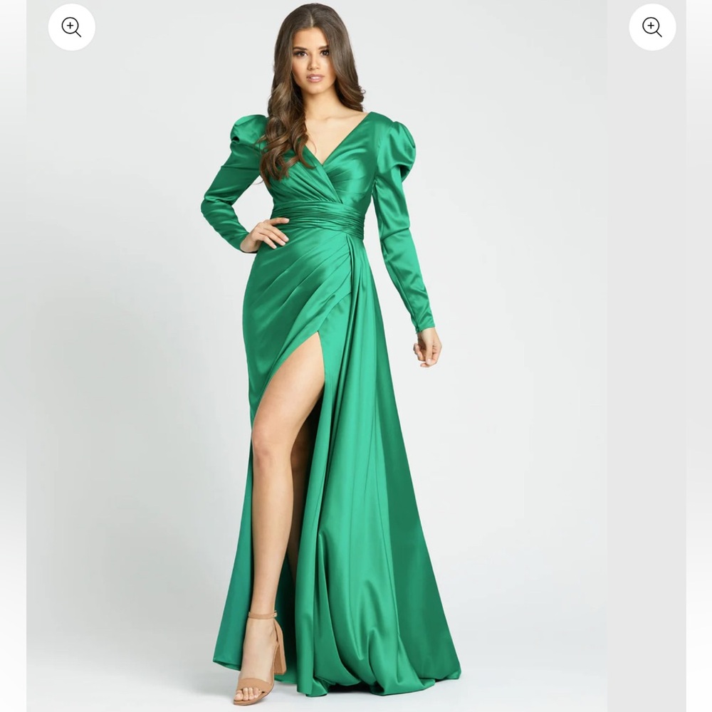 MAC DUGAL Faux Wrap Long Sleeve A Line Gown